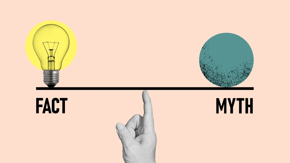 illustration showing words fact and myth on either side of a spectrum